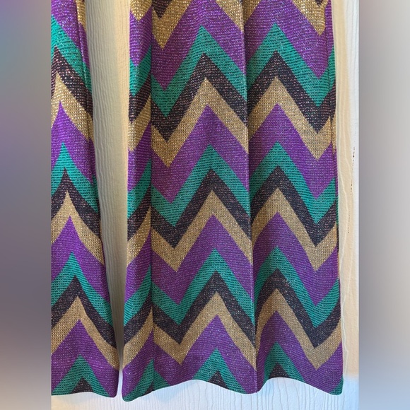 70’s Inspired Disco Metallic Multicolour Zig Zag Flare One Piece Jumpsuit Set - Picture 5 of 16